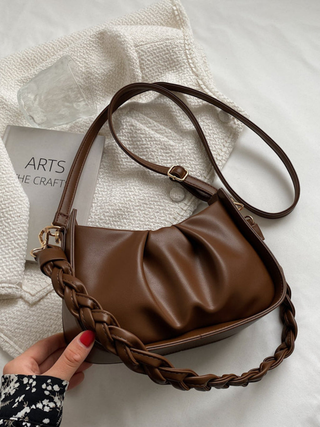 Ruched Braided Strap Crossbody Bag