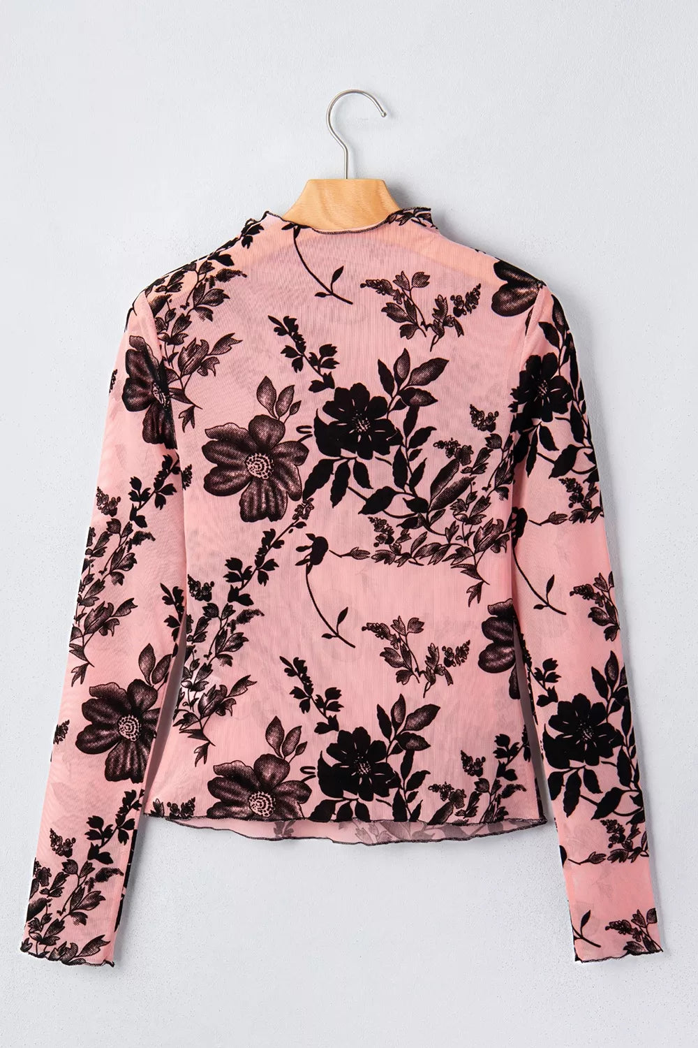 Floral Print Mesh Long Sleeve Pullover Blouse