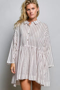 POL Striped Gathered Waist Woven Shirt Dress