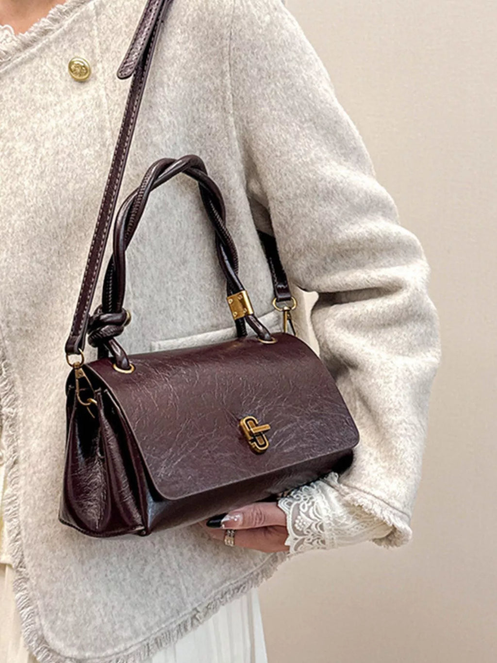 Twisted Handle Flap Crossbody Bag