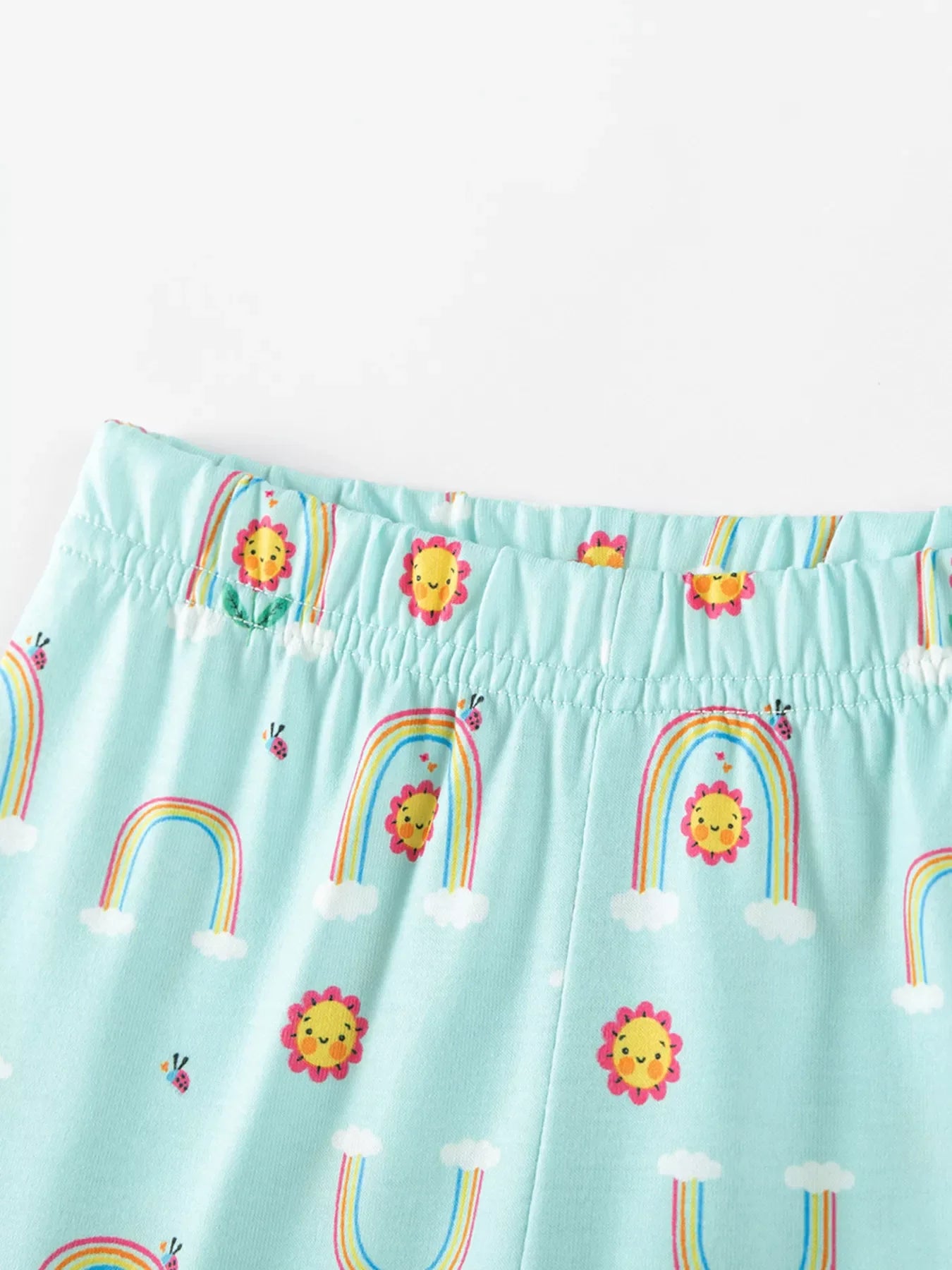 Children's Flower Appliqué Top & Rainbow Print Capri Set