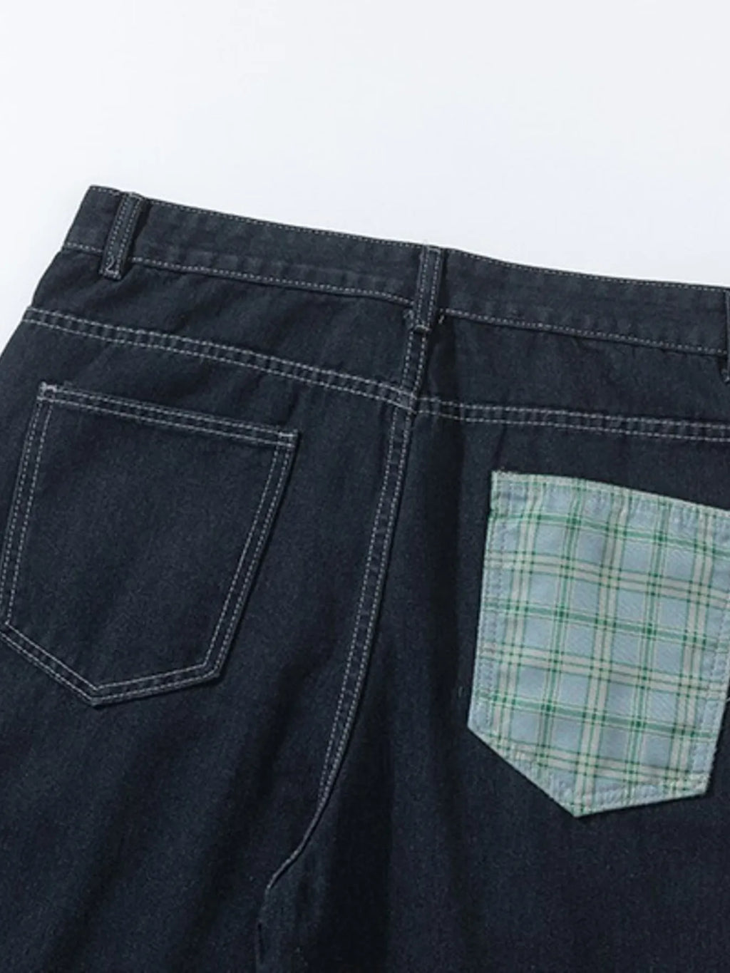 Men's Plaid Pocket Wide Leg Jeans