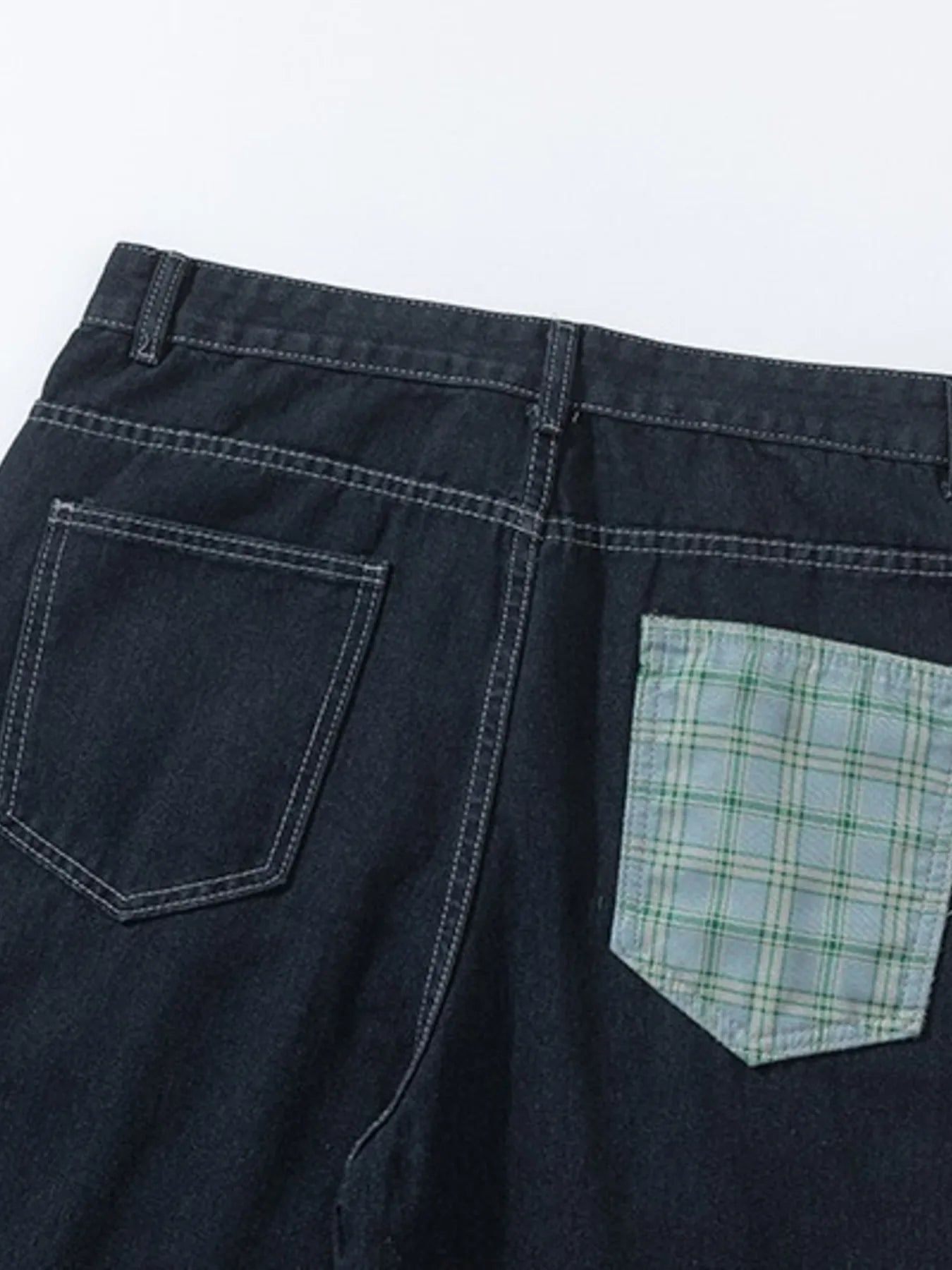 Men's Plaid Pocket Wide Leg Jeans