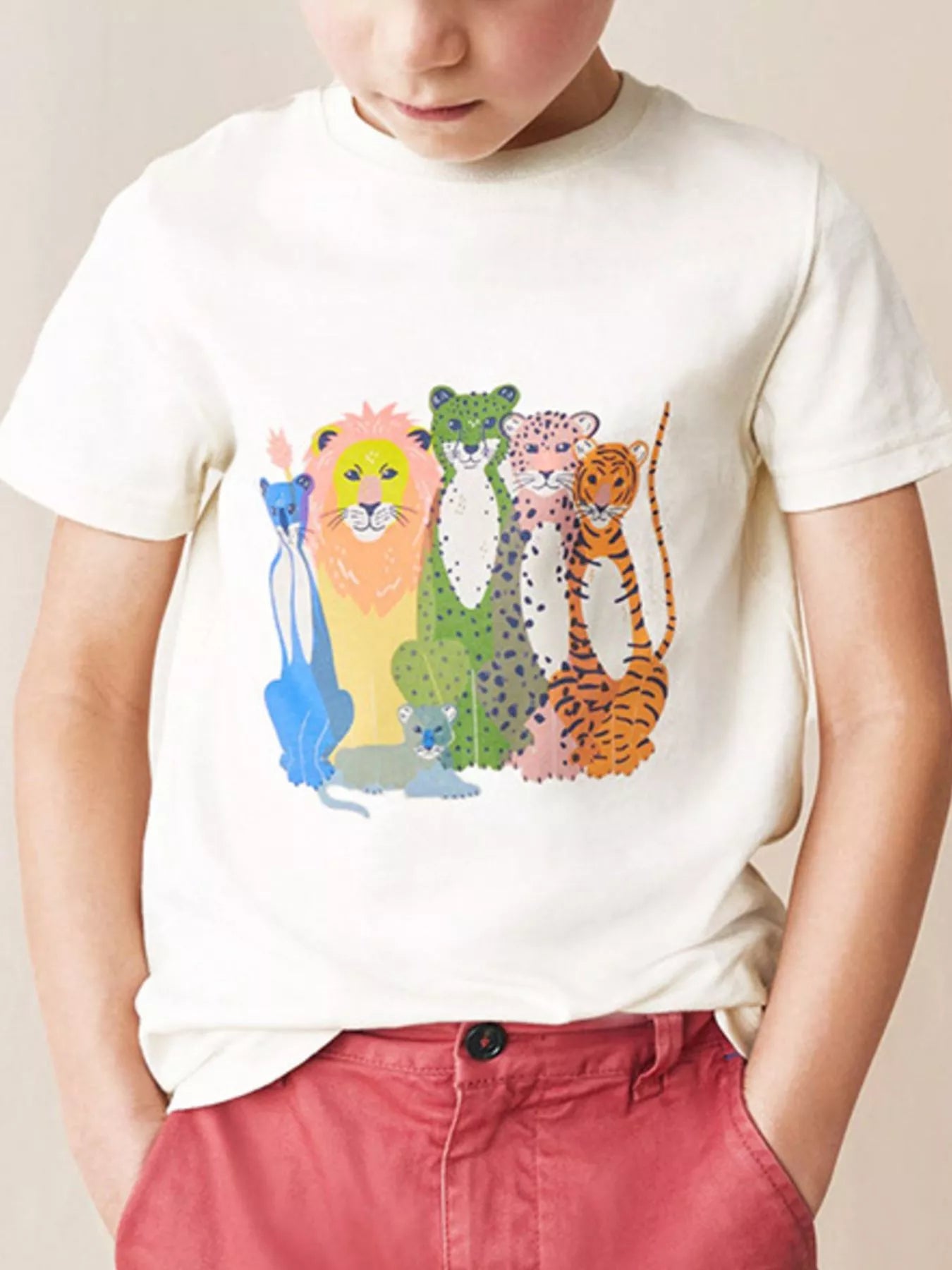 Kids' Wild Animal Graphic Round Neck T-Shirt