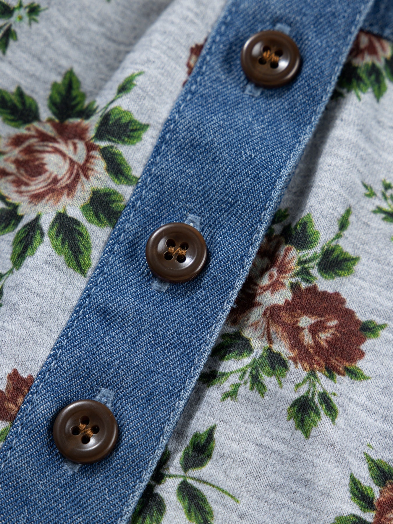Floral Print Denim Patchwork Blouse