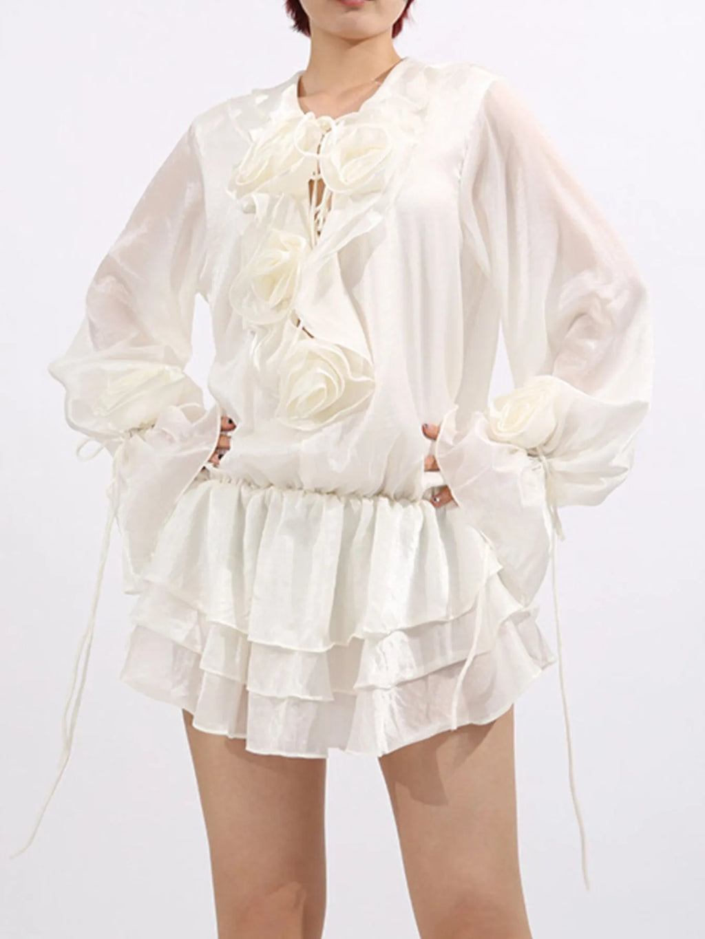 Flower Ruffled Long Sleeve Dress