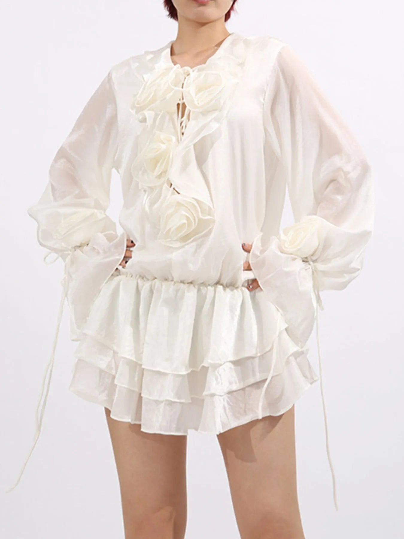 Flower Ruffled Long Sleeve Dress