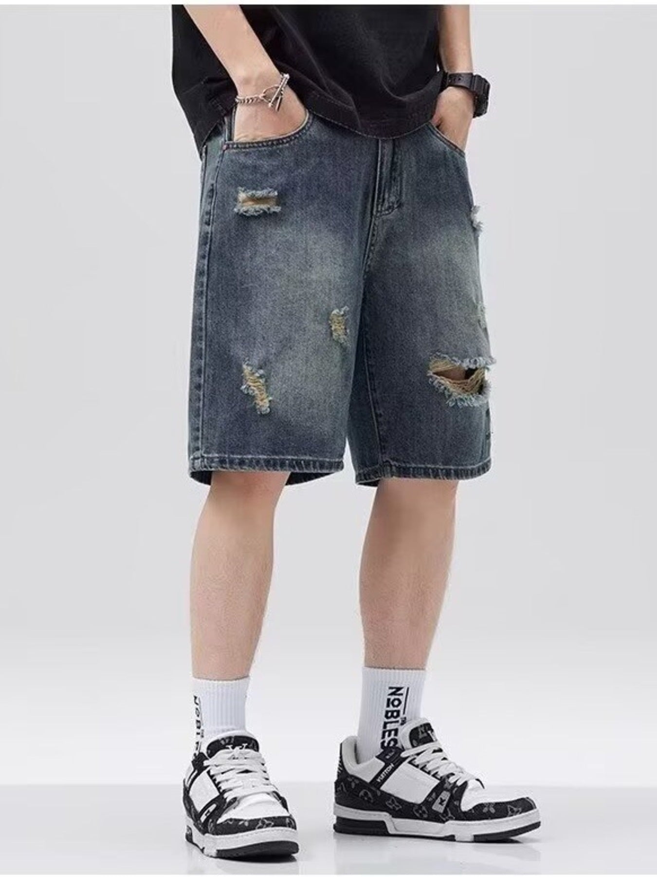 Men's Plus Size Distressed Denim Shorts