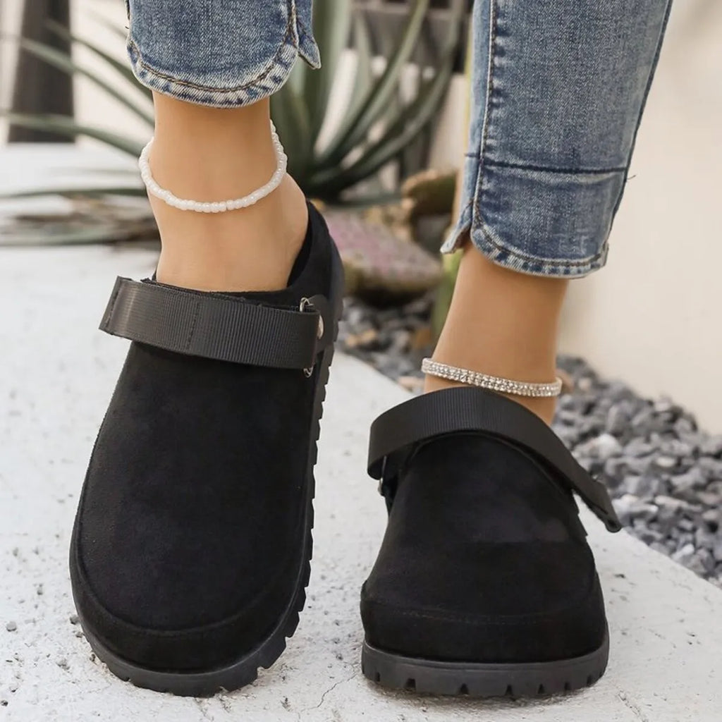 Suede Slip-On Mule Loafers with Adjustable Strap