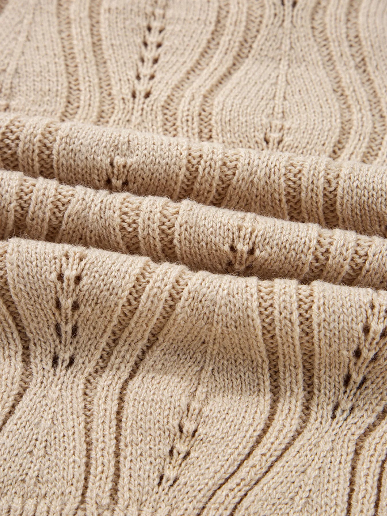 Pearl Beaded Pointelle Knit V Neck Lace Patchwork Sleeve Sweater