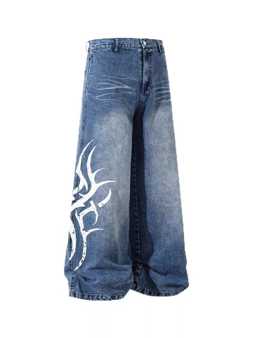 Men's Full Size Printed Wide Leg Jeans Plus Size