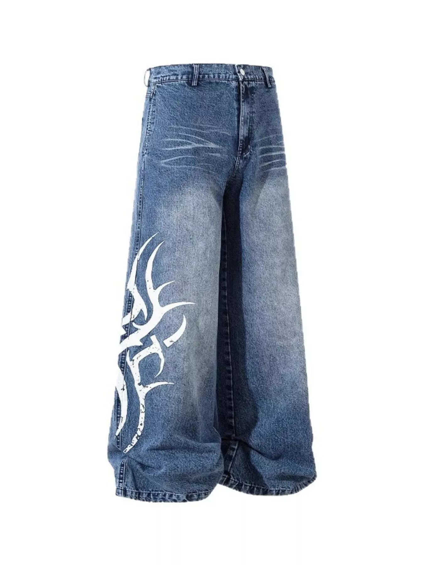 Men's Full Size Printed Wide Leg Jeans Plus Size