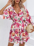 Floral Print Layered Ruffle Hem Mini Dress