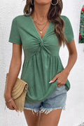 Twist Knot V Neck Short Sleeve Blouse