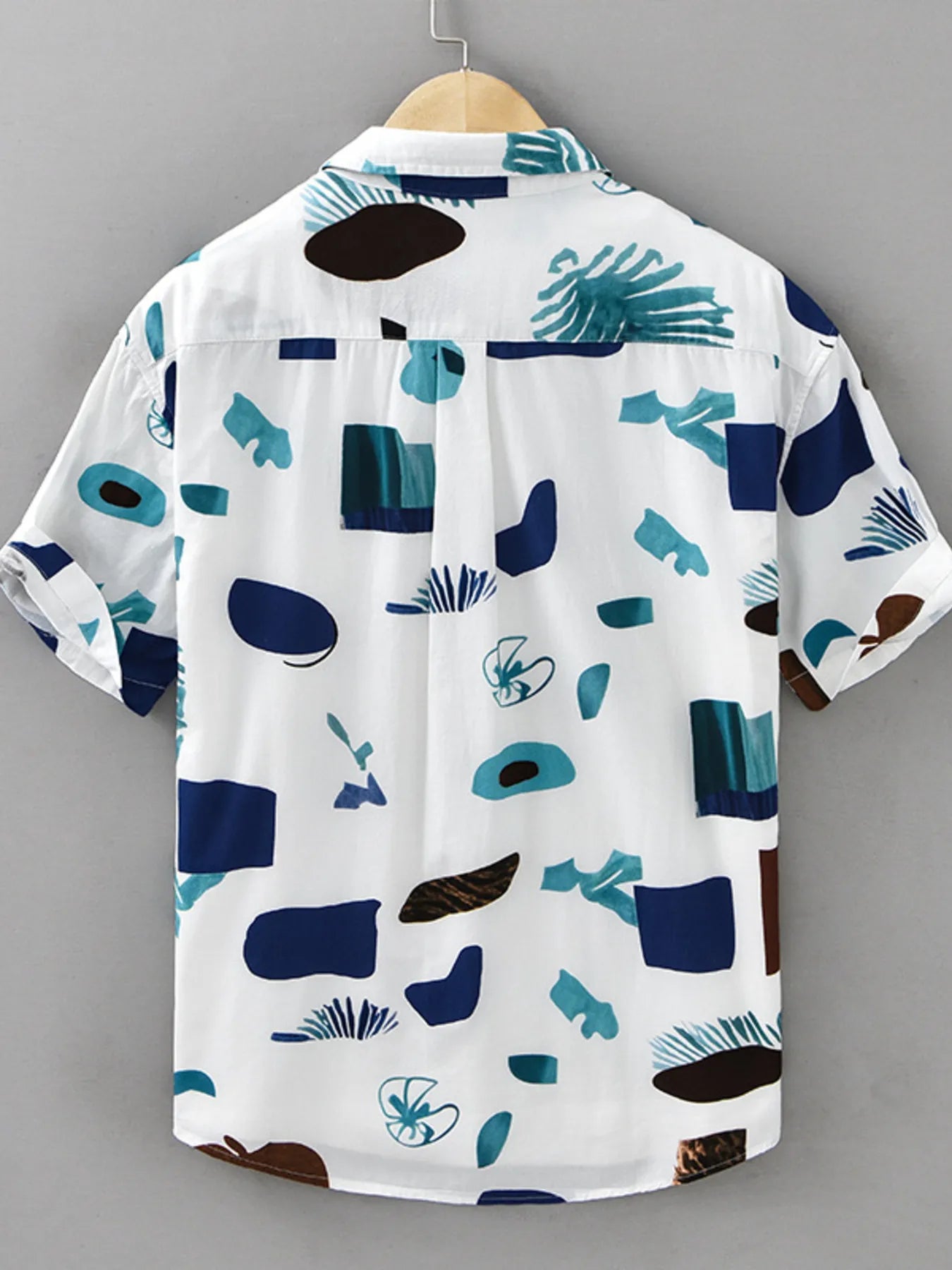 Men's Plus Size Printed Button Up Short Sleeve Shirt