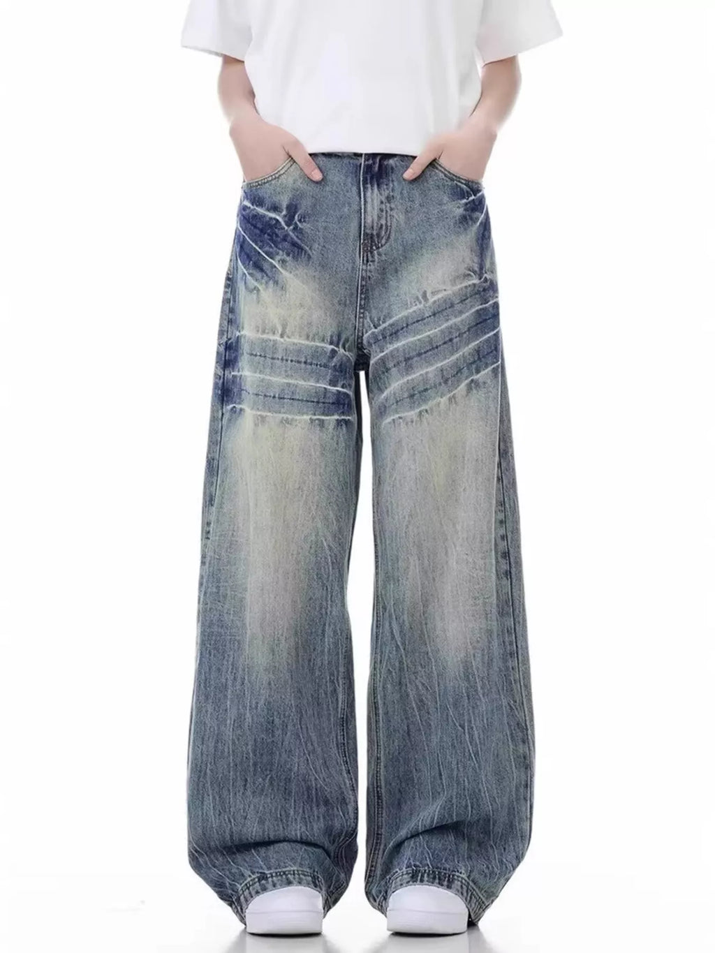 Men's Full Size Vintage Wash Wide Leg Jeans Plus Size
