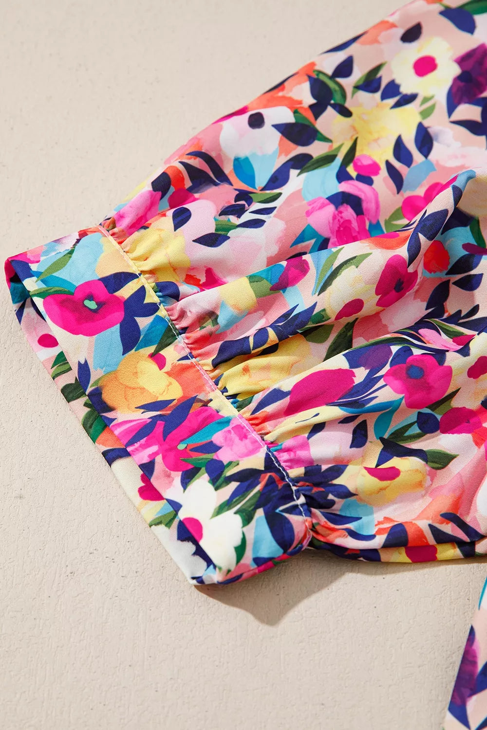 Flower Print Frilled Collar Short Puff Sleeve Summer Blouse