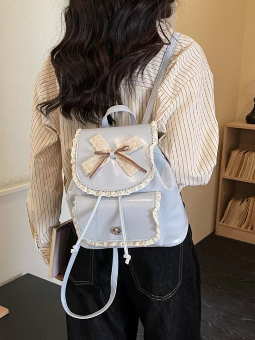 Lace Trim Bow Decor Backpack Bag