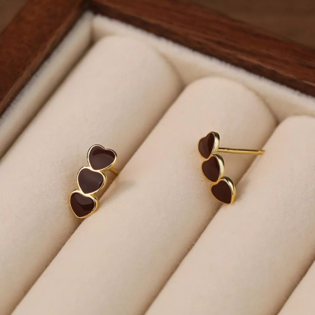 Triple Heart Stud Earrings