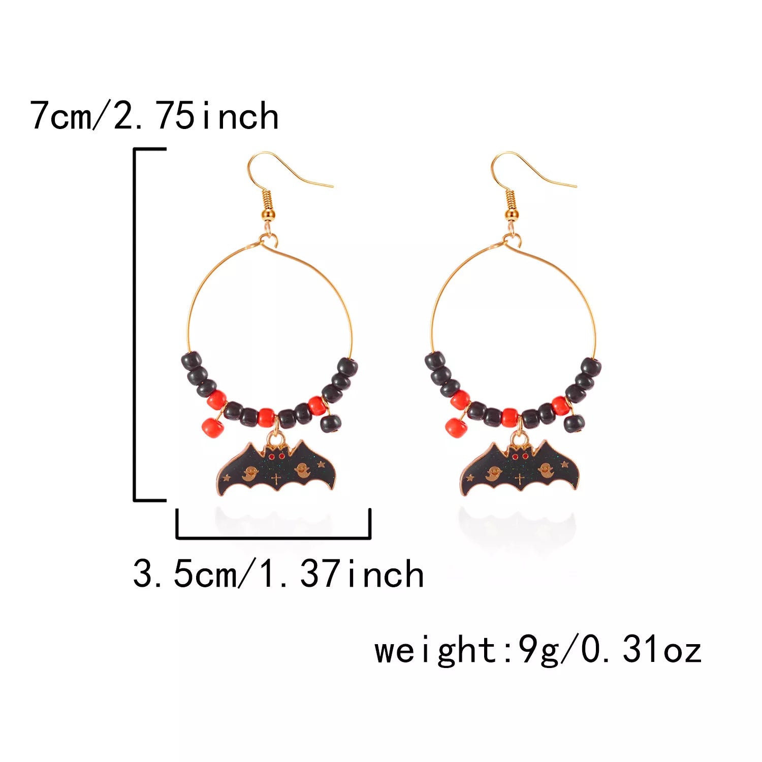 Halloween Bat Charm Hoop Earrings