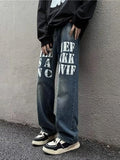 Men's Full Size Letter Graphic Wide Leg Jeans Plus Size