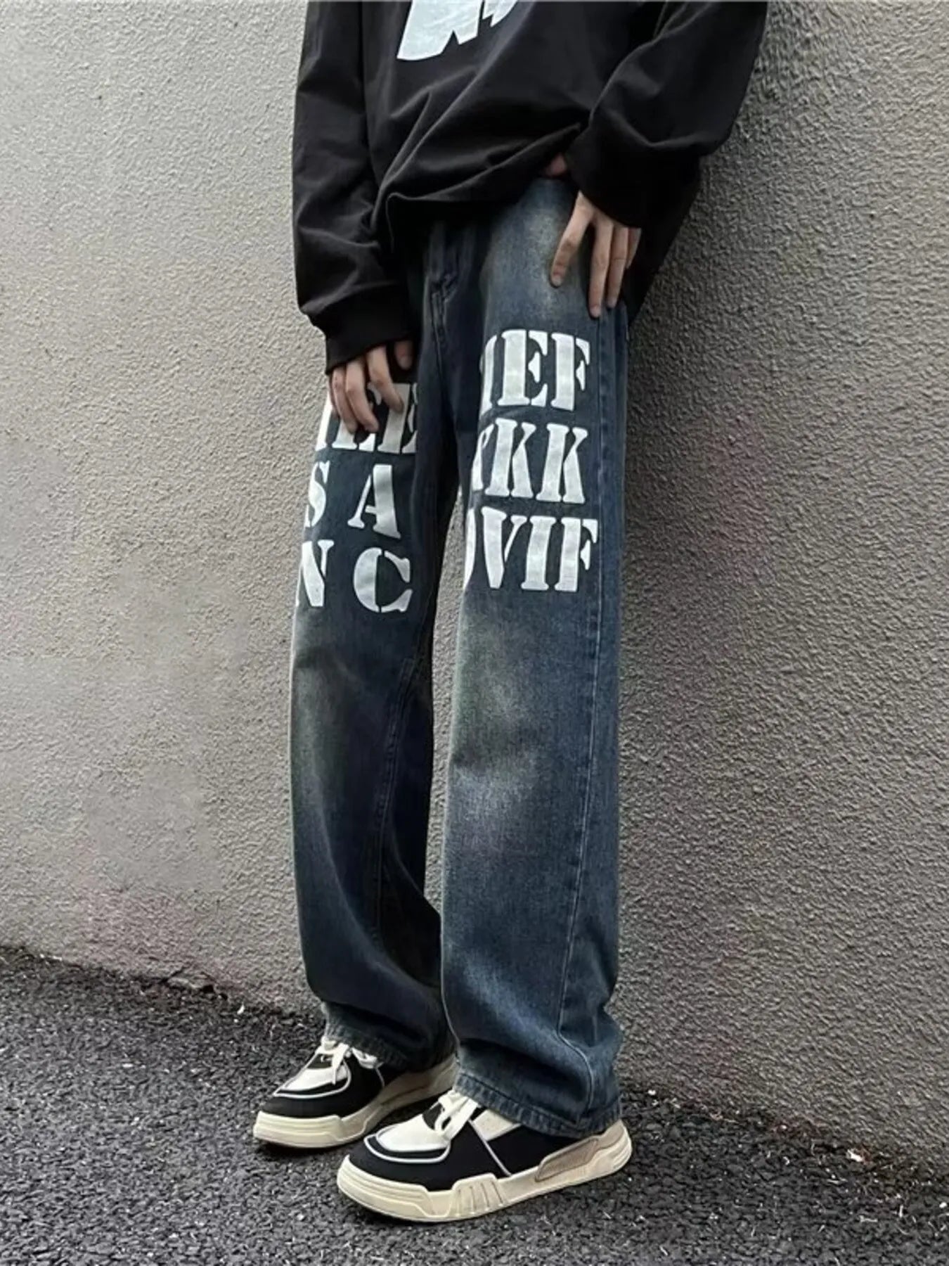 Men's Full Size Letter Graphic Wide Leg Jeans Plus Size