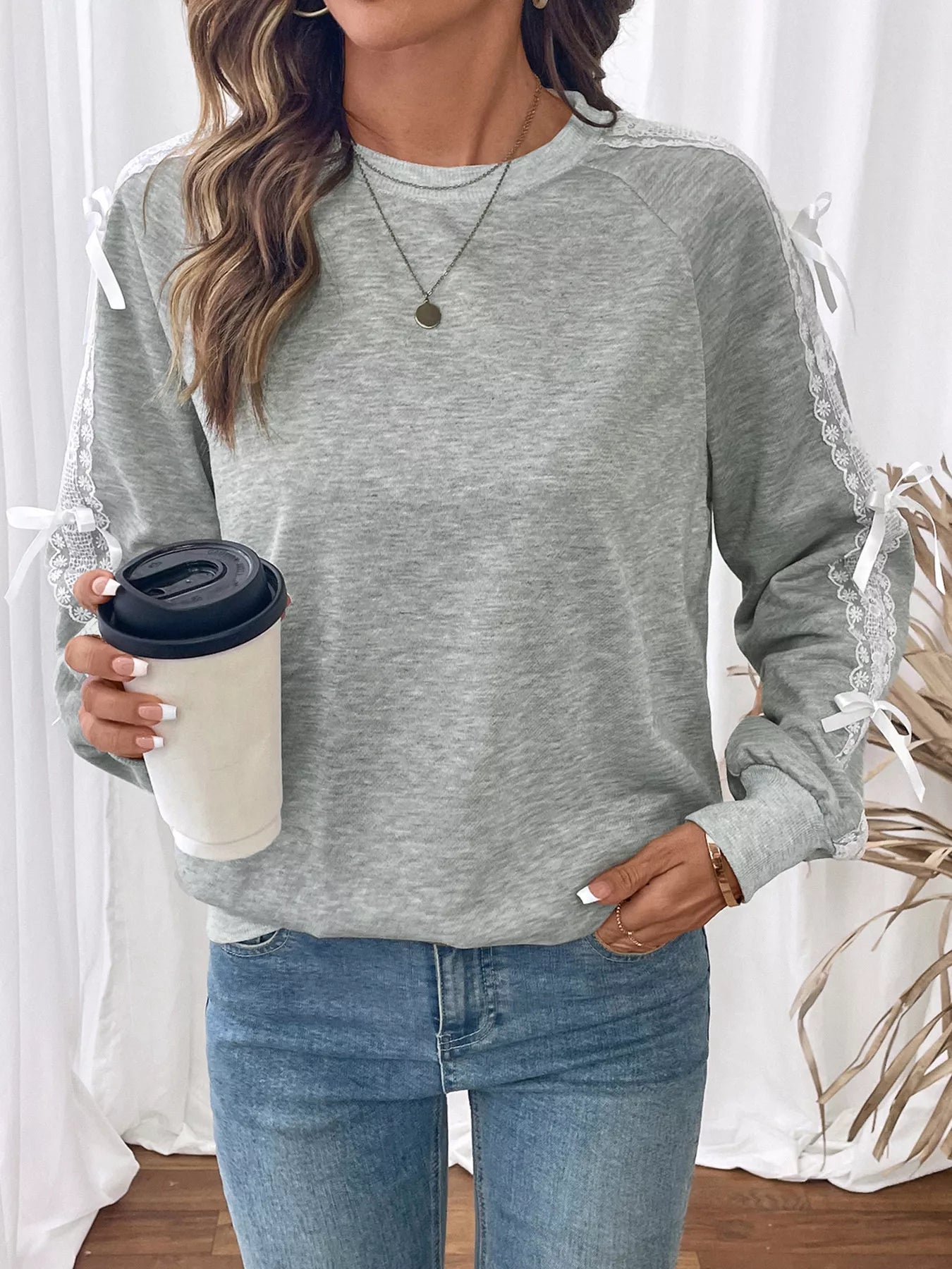 Lace Detail Round Neck Sweatshirt