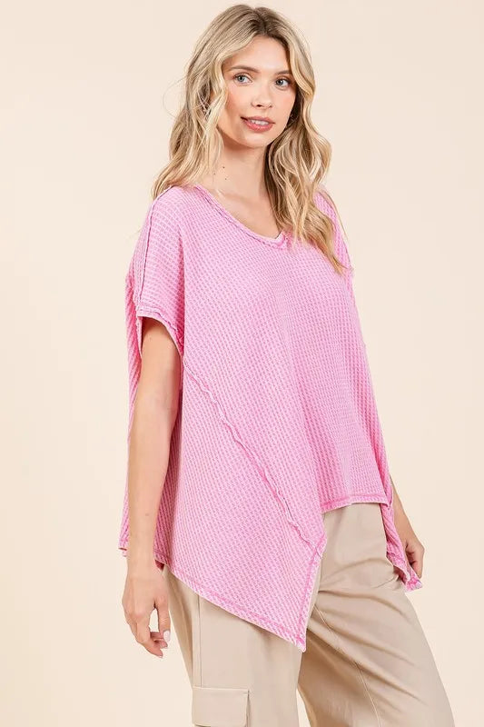 Mittoshop Mineral Wash Waffle Knit Pointed Hem Oversized Top