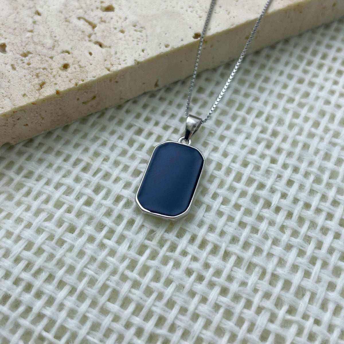 925 Sterling Silver Rectangle Pendant Necklace