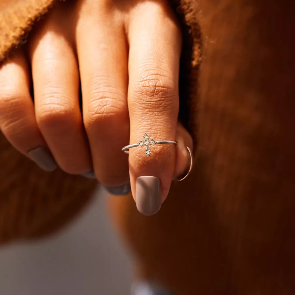 925 Sterling Silver Zircon Cross Ring