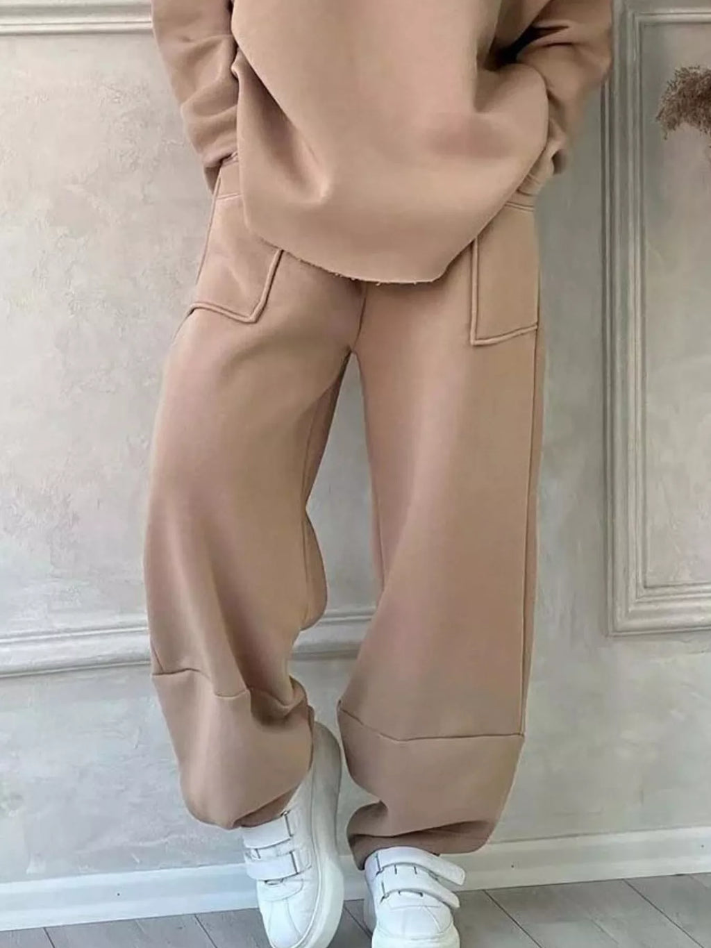Full Size Oversized Round Neck Top and Pants Set Plus Size