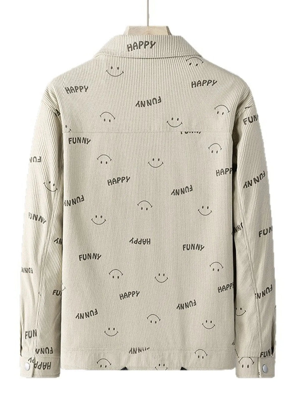 Men's Plus Size Smiley Face Print Snap Down Casual Jacket