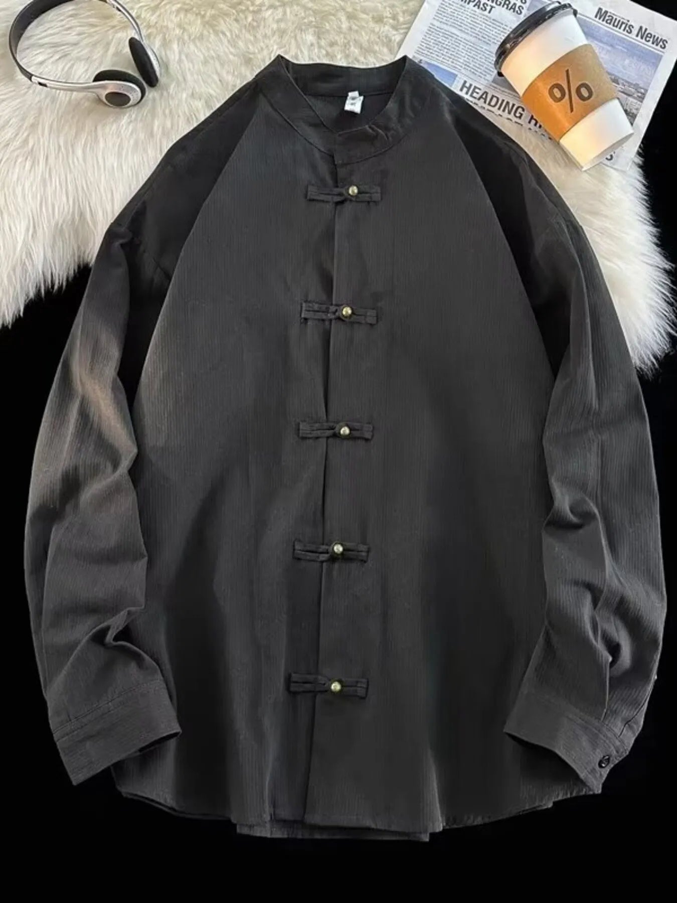 Men's Plus Size Chinese Style Button-Up Long Sleeve Shirt