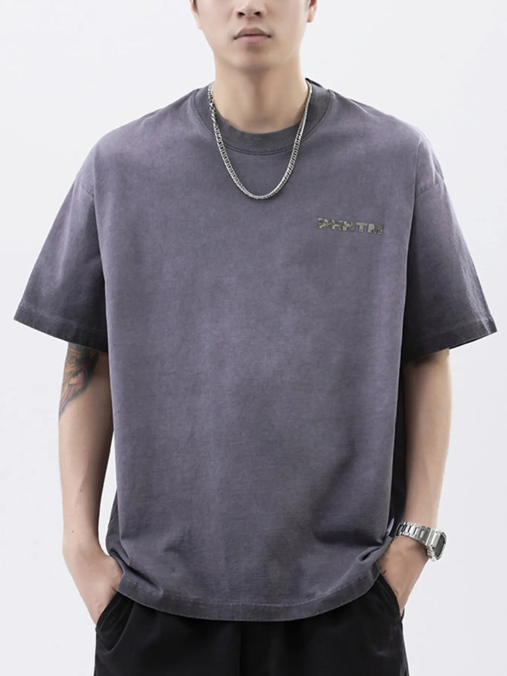 Men's Plus Size Letter Back Round Neck T-Shirt