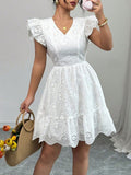 Eyelet Ruffle Sleeve Mini Dress