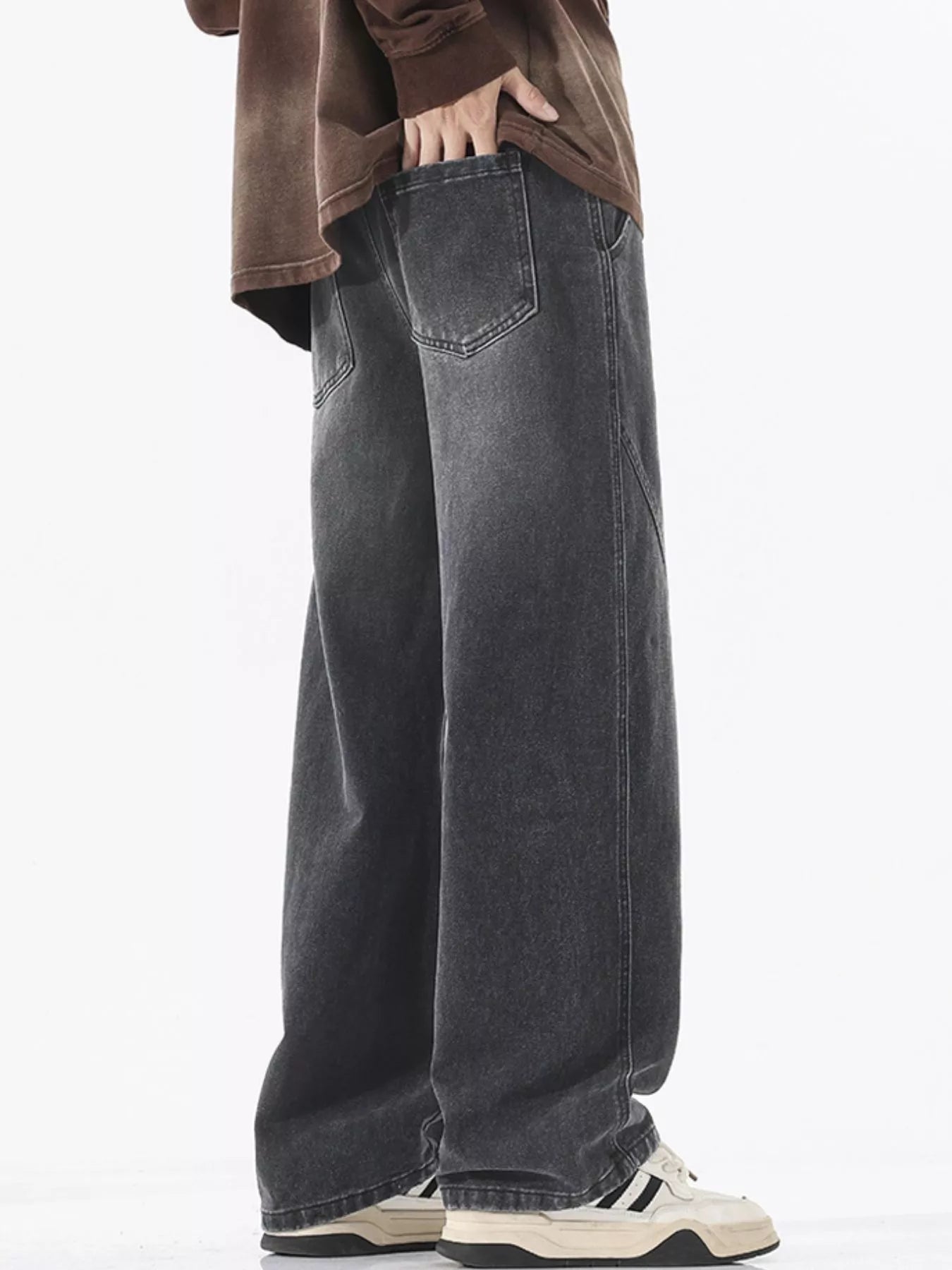Men's Full Size Wide Leg Drawstring Jeans Plus Size