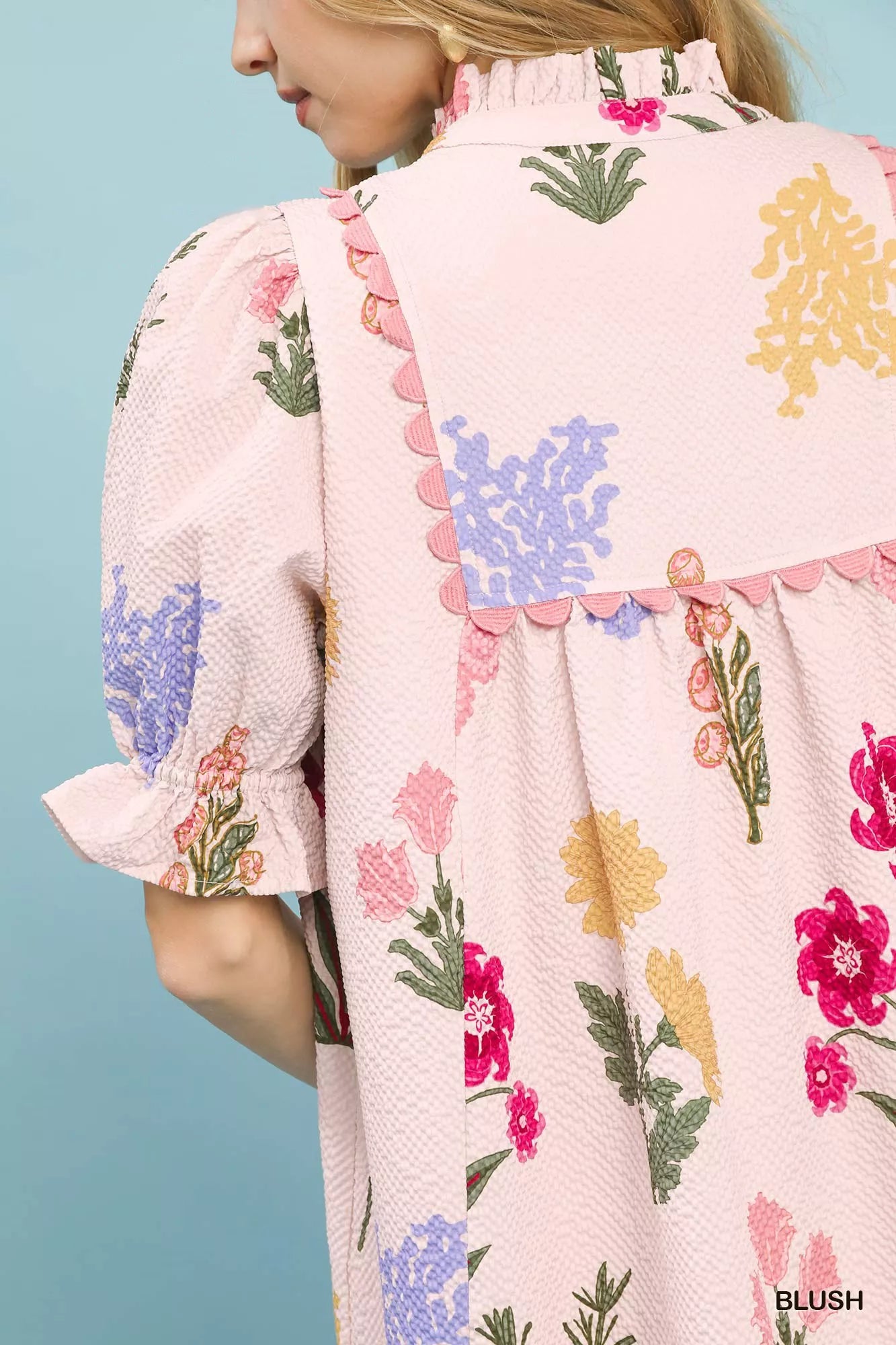 Umgee Multi Flower Print V-Neck Dress