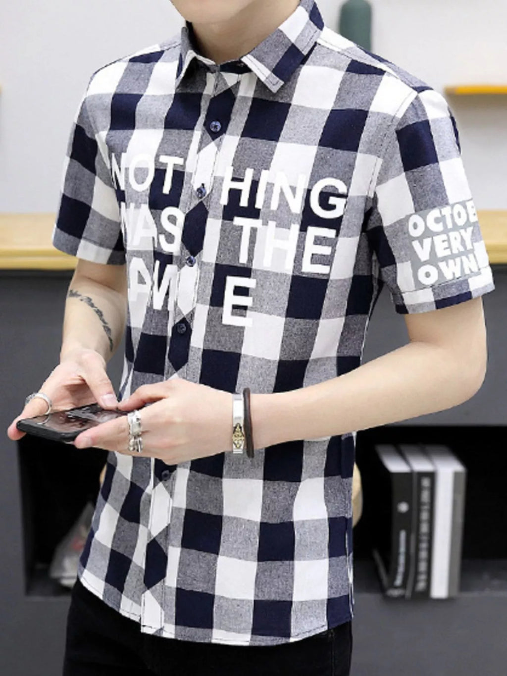Men's Plus Size Plaid Short Sleeve Shirt