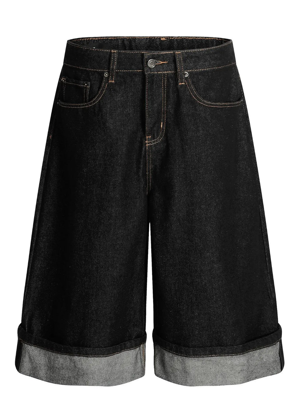Men's Baggy Denim Shorts with Cuffed Hem
