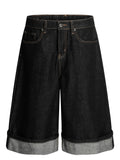 Men's Baggy Denim Shorts with Cuffed Hem