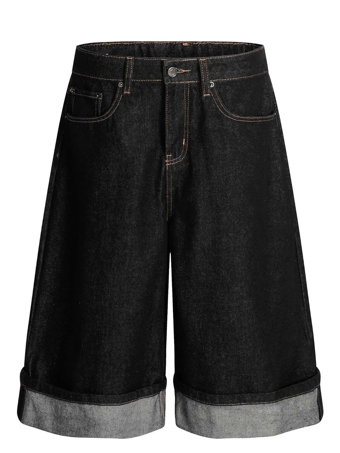 Men's Baggy Denim Shorts with Cuffed Hem