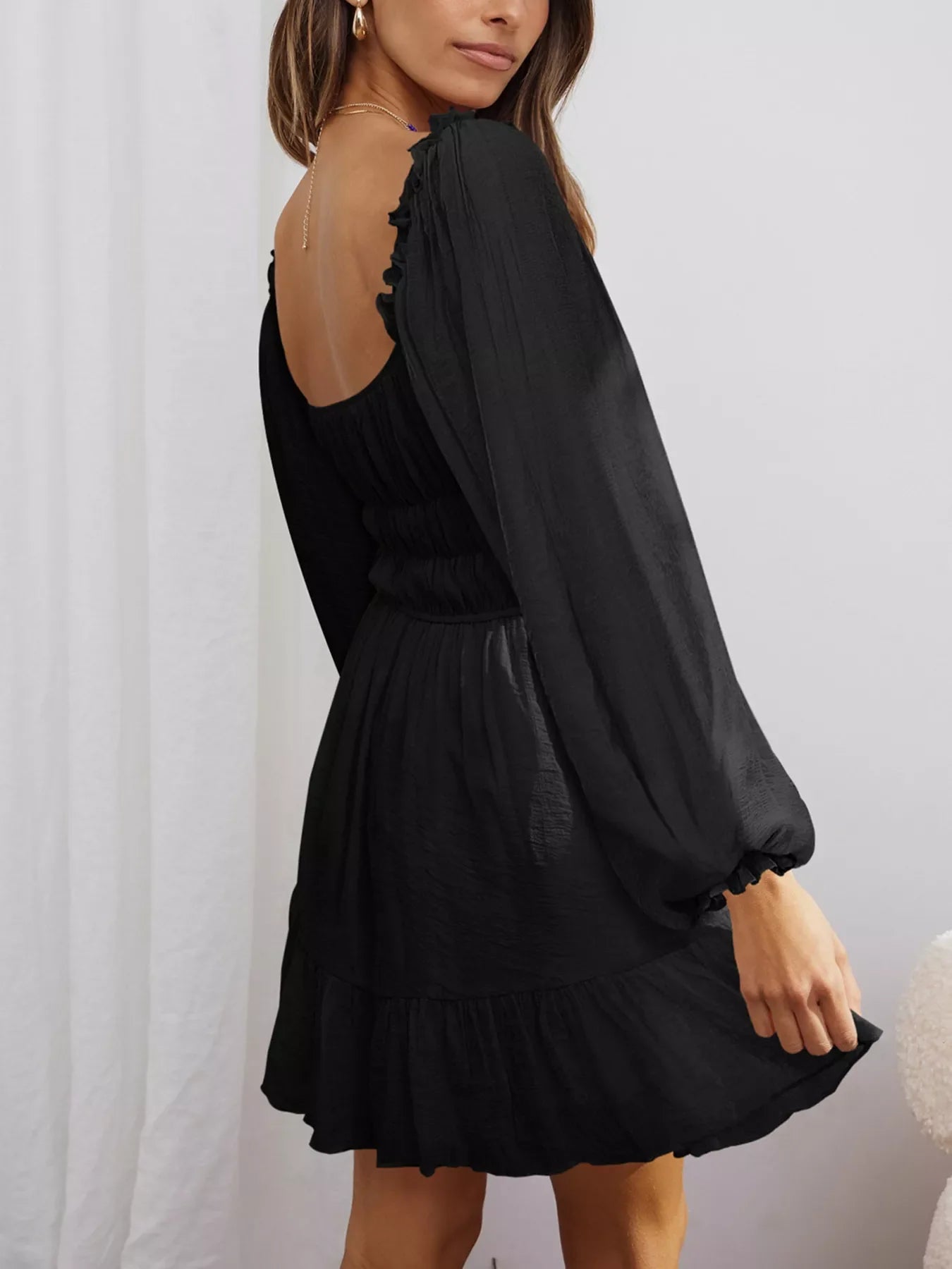 Ruffled Hem Balloon Sleeve Dress