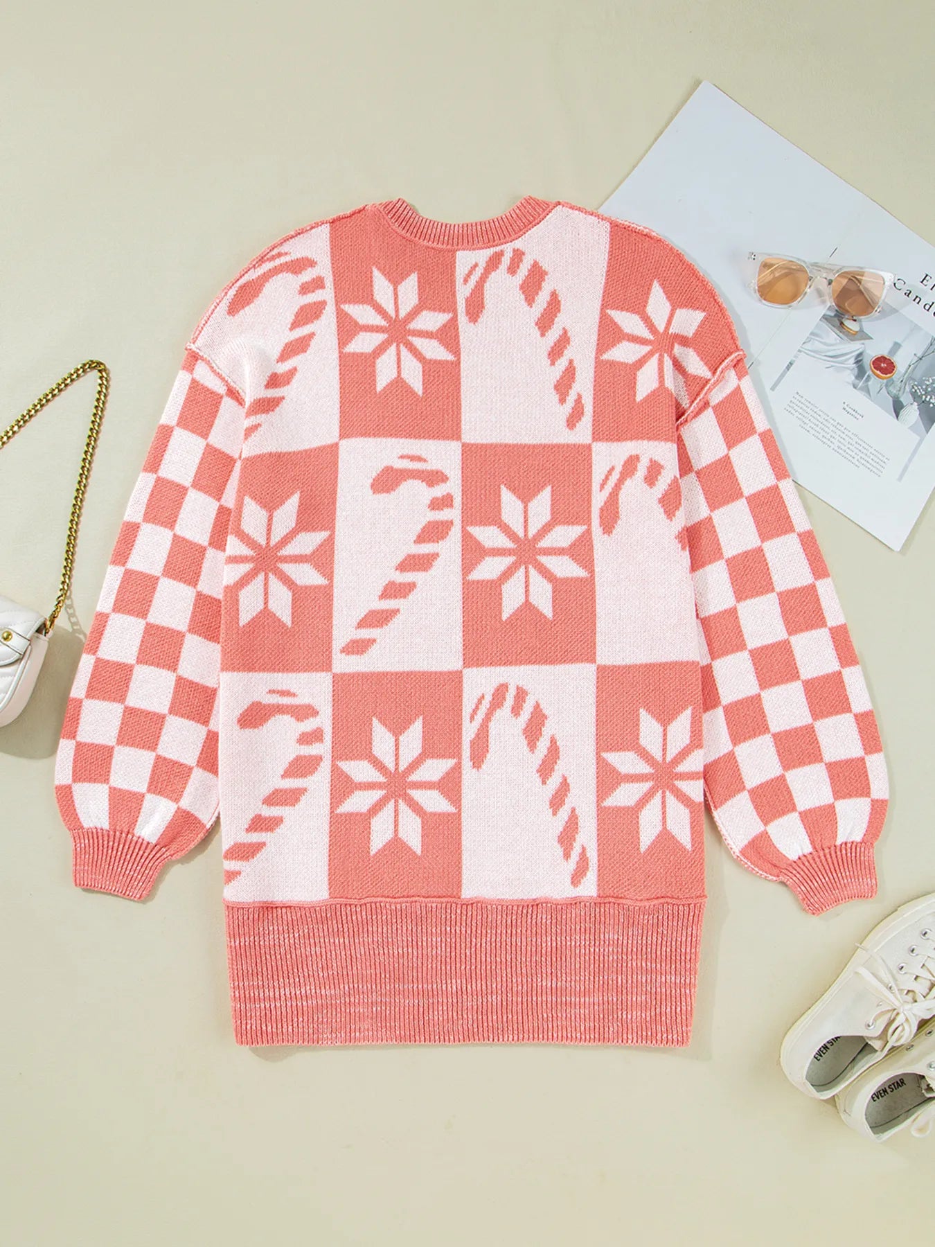 andycane Snowflake Checker Drop Shoulder Sweater
