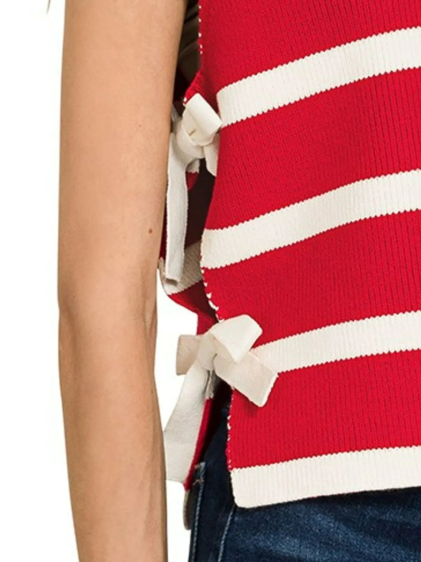 Zenana Side Tie Stripe Sweater Vest