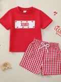 Children's XOXO Heart Print T-shirt & Gingham Shorts Set