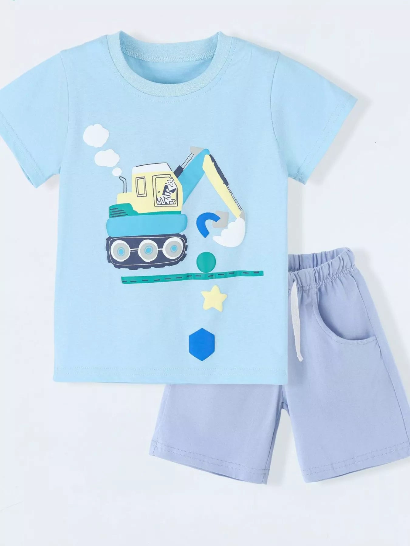 Children's Excavator Print T-shirt and Shorts Set