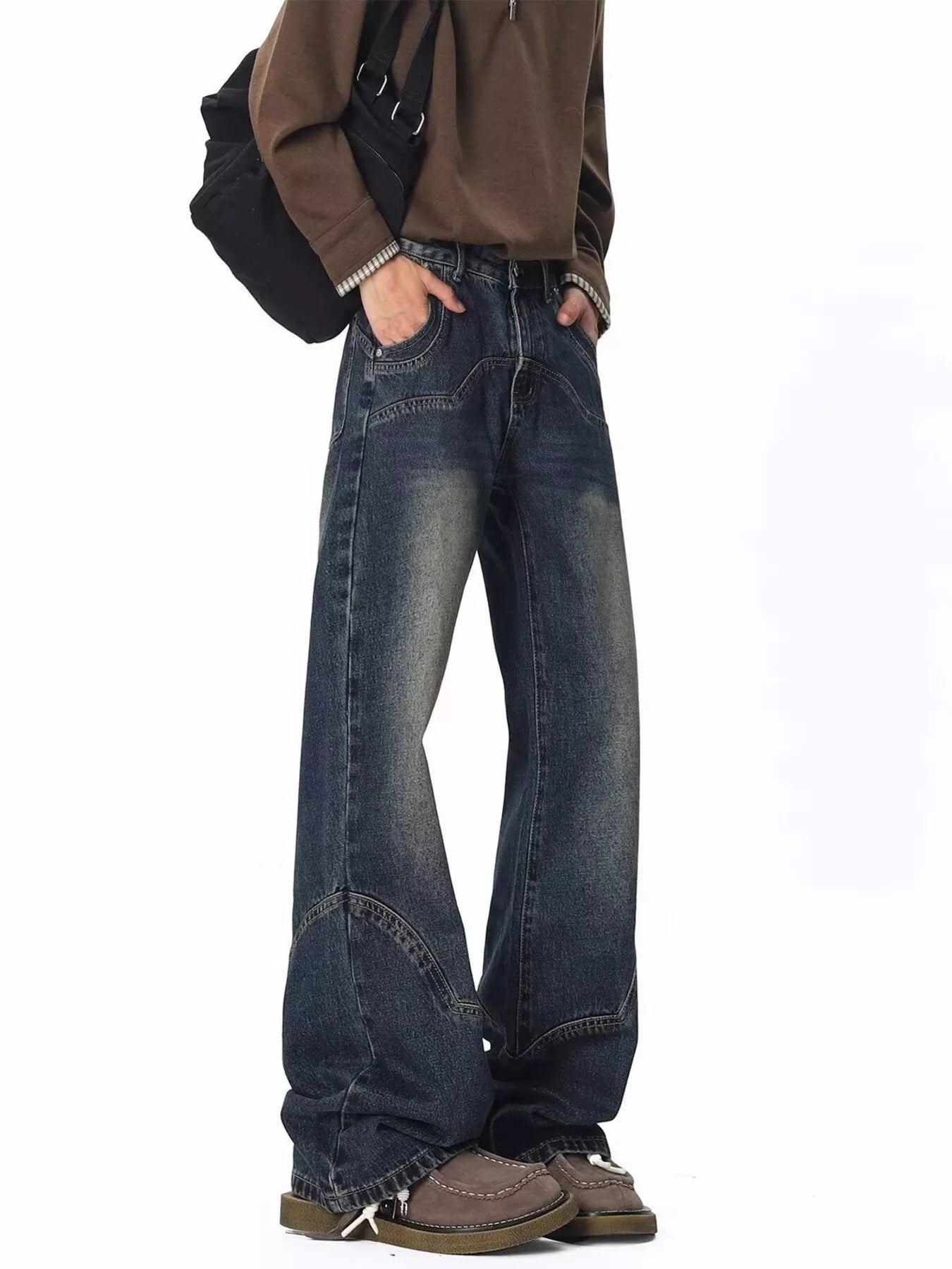 Men's Full Size Vintage Wash Wide Leg Jeans Plus Size