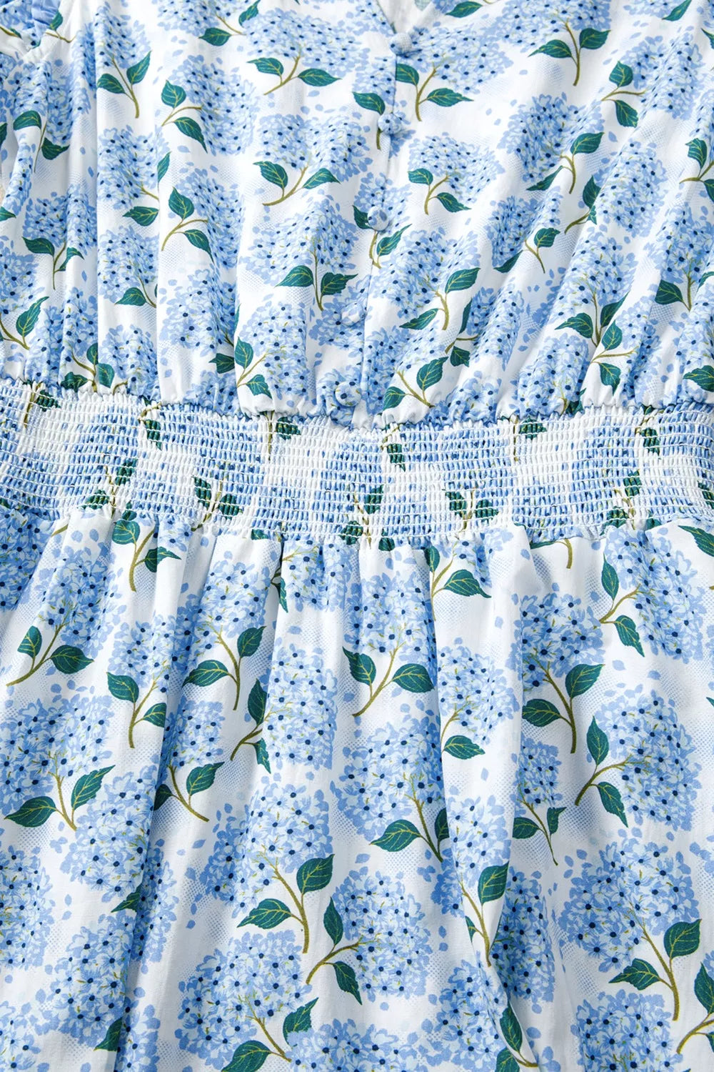 Hydrangea Floral Print Ruffle Trim Flutter Sleeve Dress
