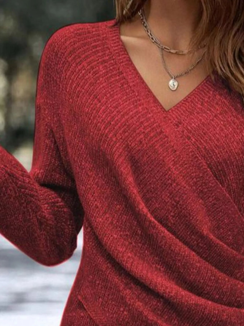 Surplice Long Sleeve Knit Top