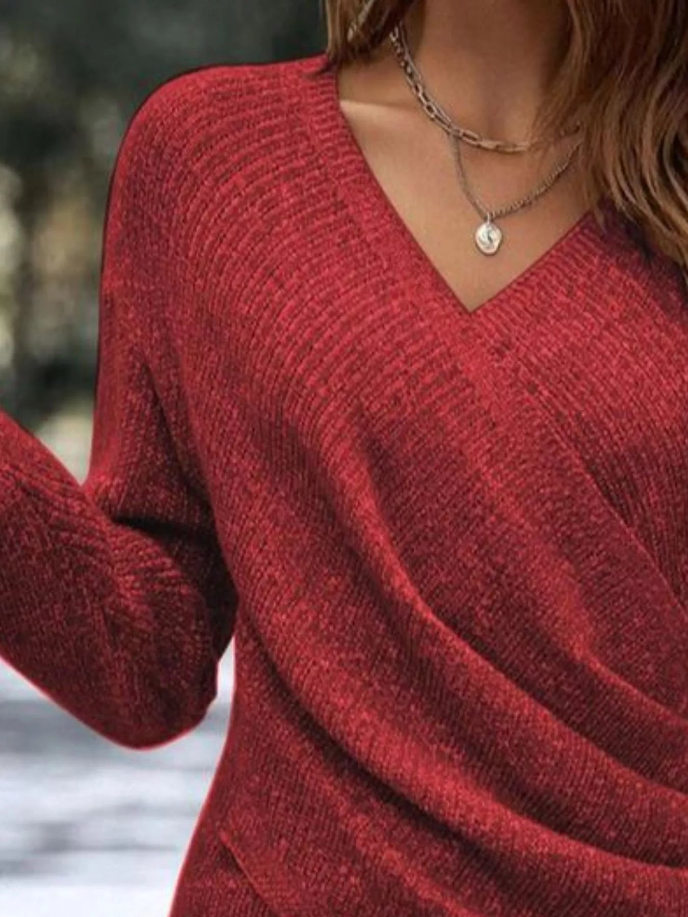 Surplice Long Sleeve Knit Top
